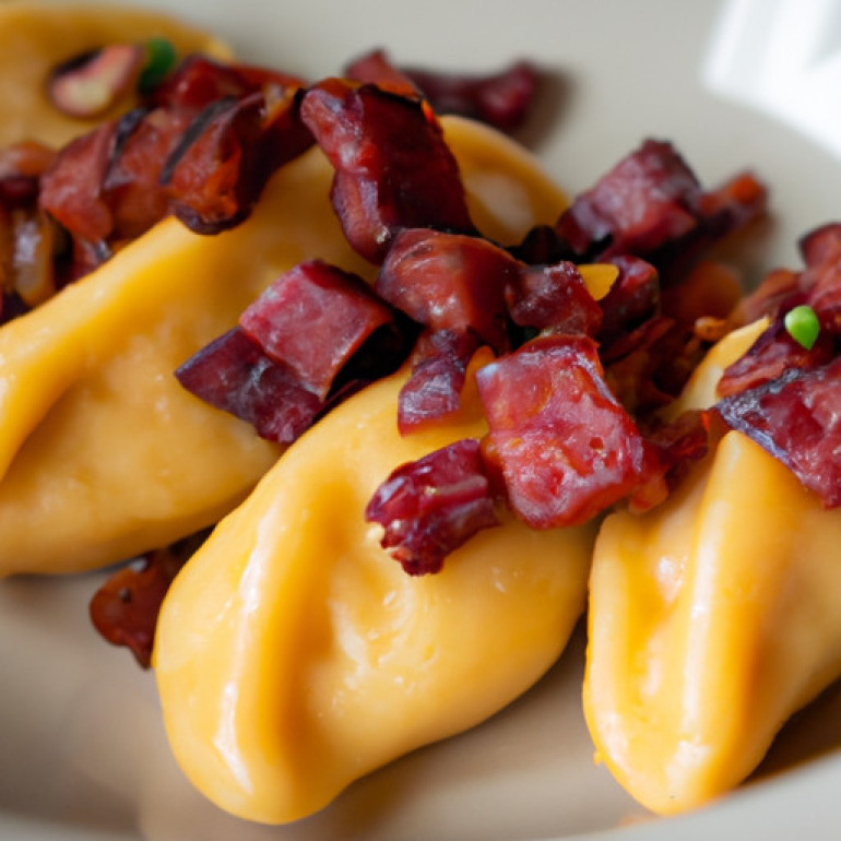 Savory Pan-Fried Sweet Potato Dumplings with Bacon Infusion