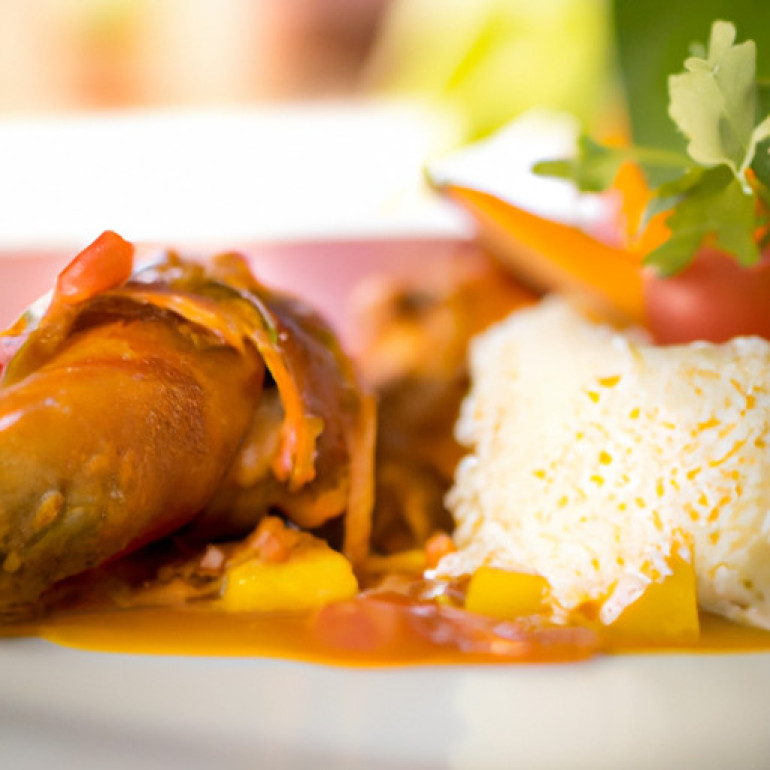 Delicious Stuffed Chicken with Papaya and Fragrant Basmati Rice