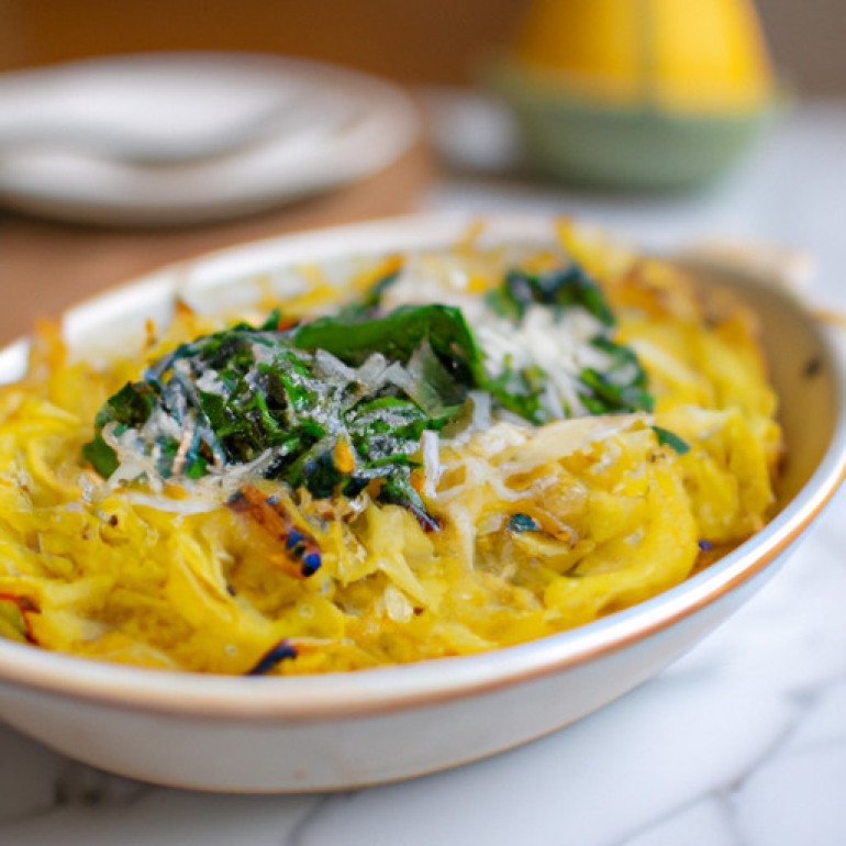 Savory Cheesy Roasted Garlic Spinach Spaghetti Squash