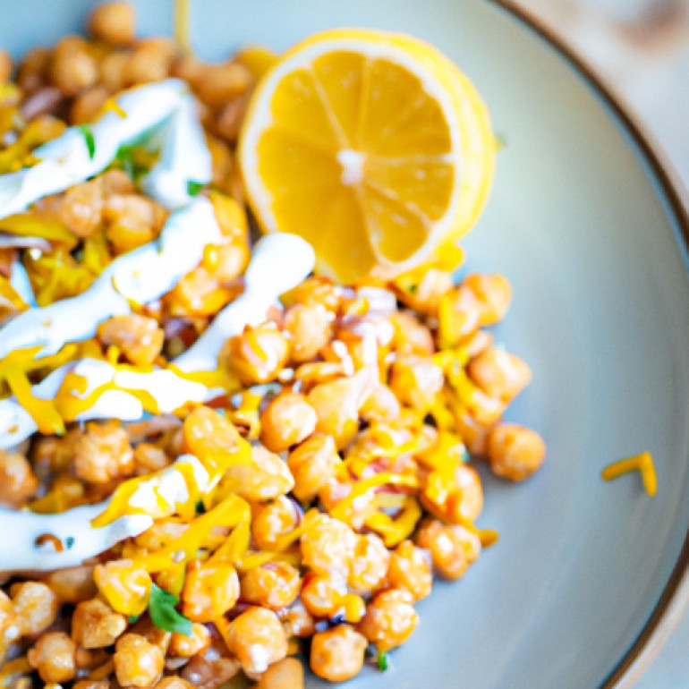 Delicious Crunchy Chickpea Bowl with Zesty Lemon Yogurt Dressing