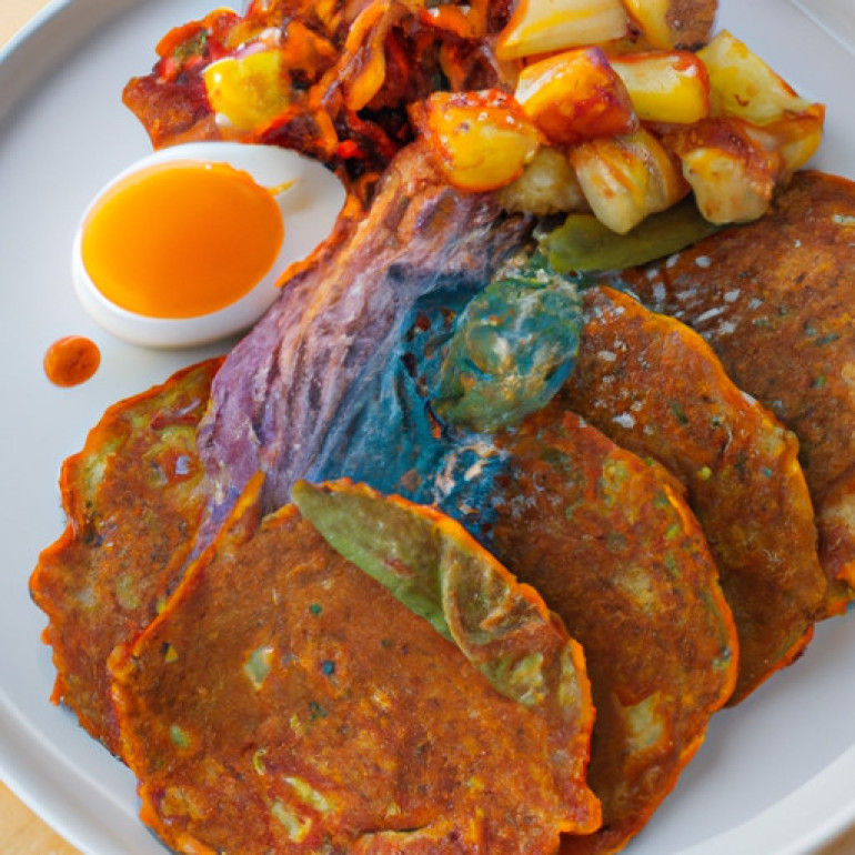 Colorful Potato Pancakes with Spicy Harissa and Sunny Eggs