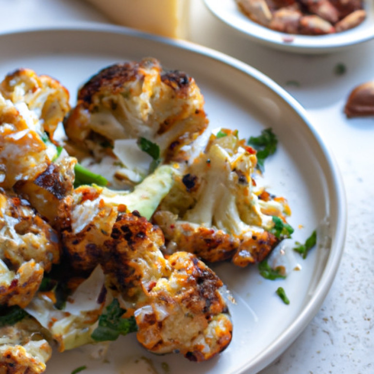 Savory Air-Fried Cauliflower Delight with Almonds & Parmesan