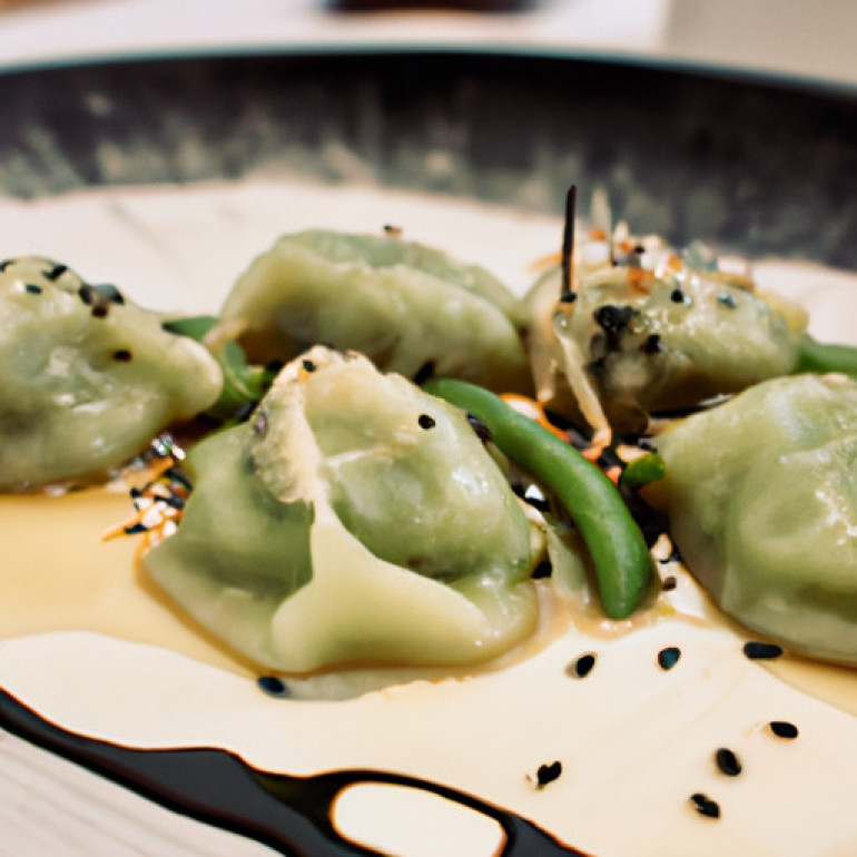 Savory Edamame Dumplings Drizzled with Luxurious Truffle Infusion