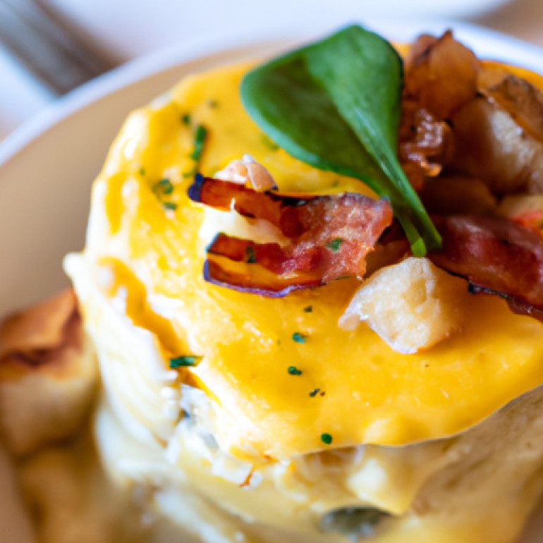 Delicious Crab and Bacon Bread Pudding Eggs Benedict Recipe