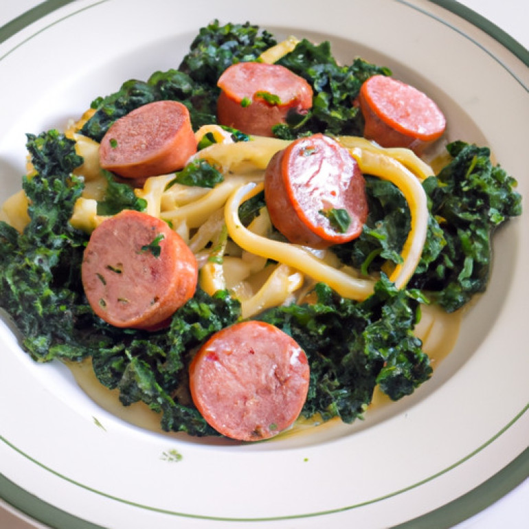 Hearty Kale Pasta with Creamy Sweet Sausage Sauce