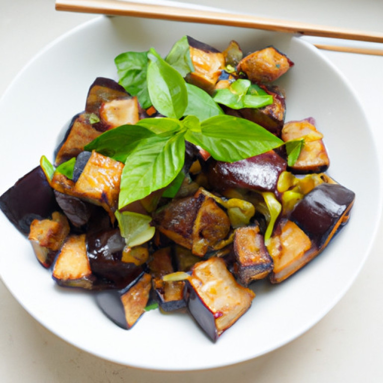 Savory Chinese Eggplant Stir-Fry with Tofu and Fresh Thai Basil