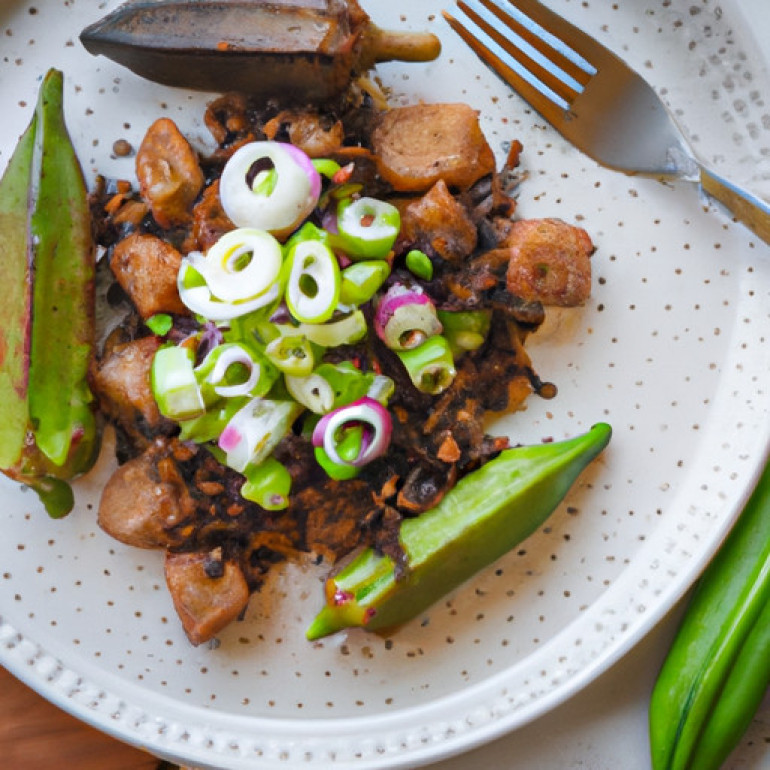 Savory Vegan Hash featuring Okra and Kohlrabi
