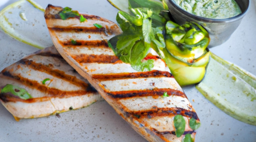 Succulent Grilled Swordfish with Zesty Cucumber Drizzle