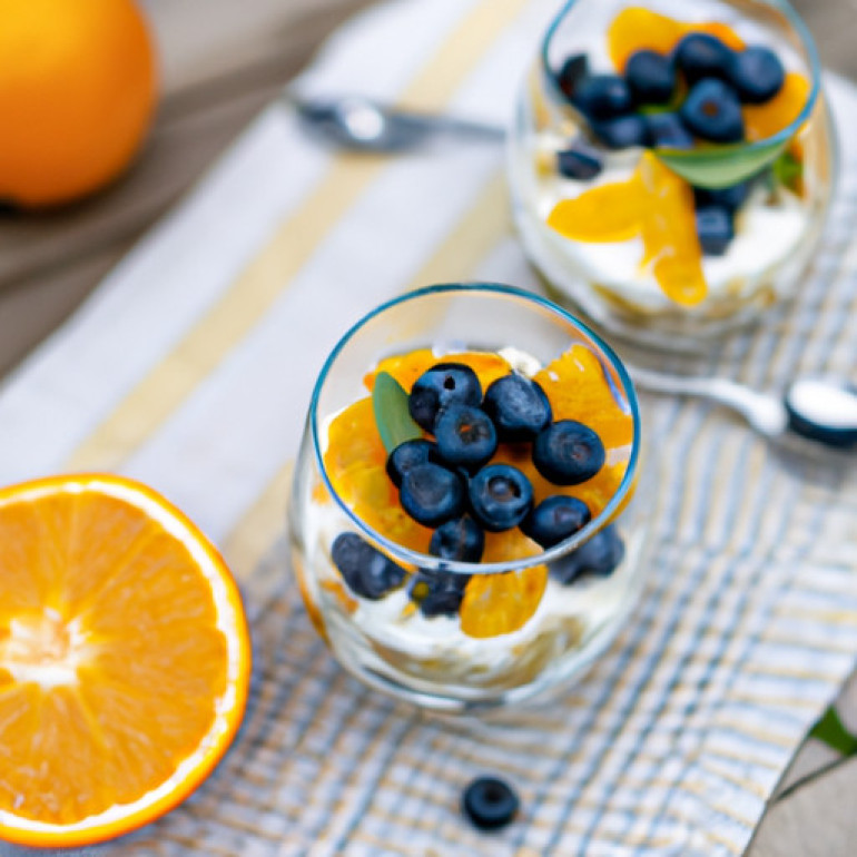 Delicious Orange Blueberry Yogurt Breakfast Parfaits