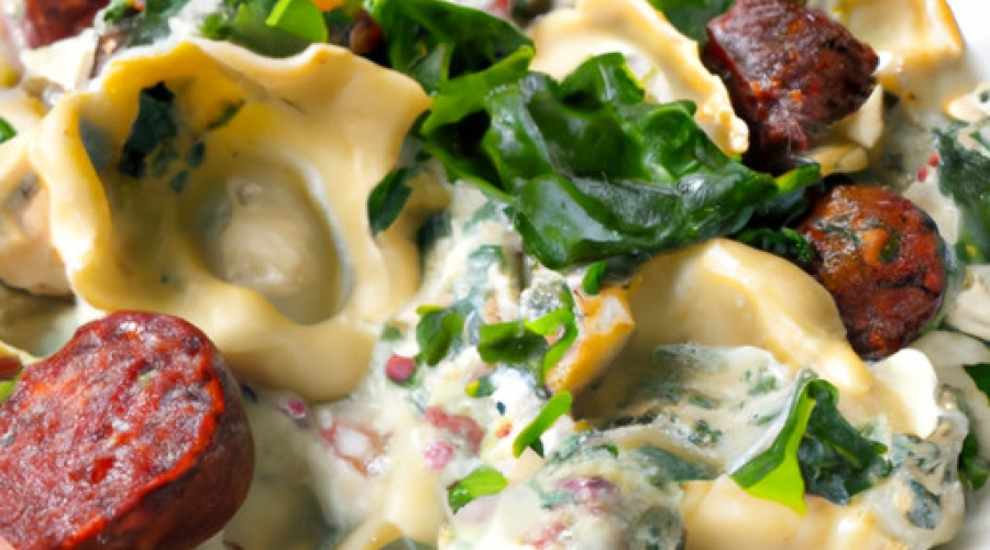 Savory Cheese Tortellini in Luscious Italian Sausage & Mushroom Spinach Sauce