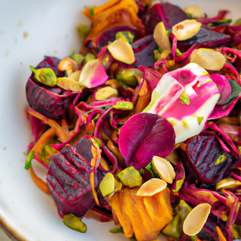 Ultimate Roasted Veggie Salad with Goat Cheese and Pistachio Vinaigrette