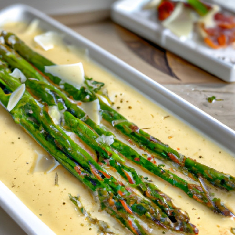 Savory Roasted Asparagus with a Fiery Gouda Drizzle