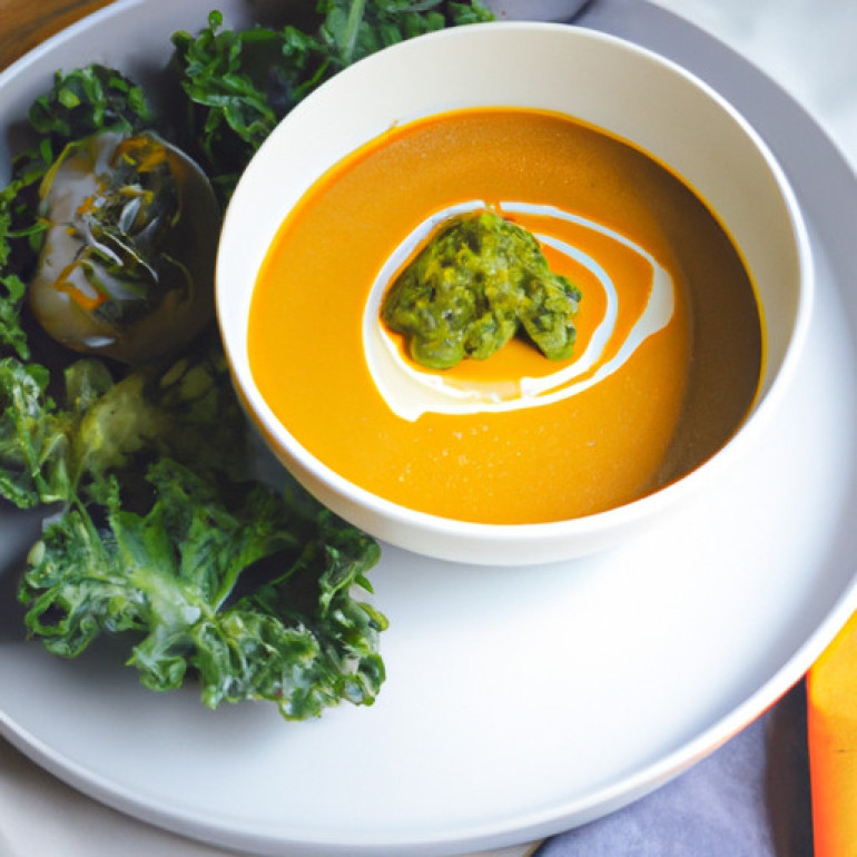 Savory Sweet Potato Soup with Vibrant Kale Pesto