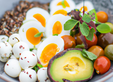 Delicious Sorghum Bowl with Quail Egg, Avocado, and Buffalo Mozzarella