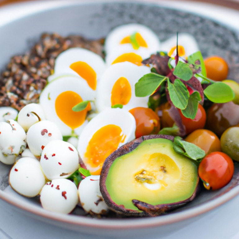 Delicious Sorghum Bowl with Quail Egg, Avocado, and Buffalo Mozzarella