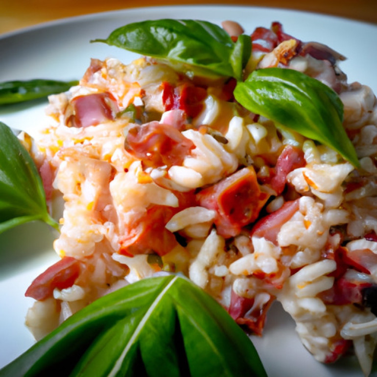 Savory Tomato Basil Rice with Crispy Pancetta: A Delectable Harvest Dish