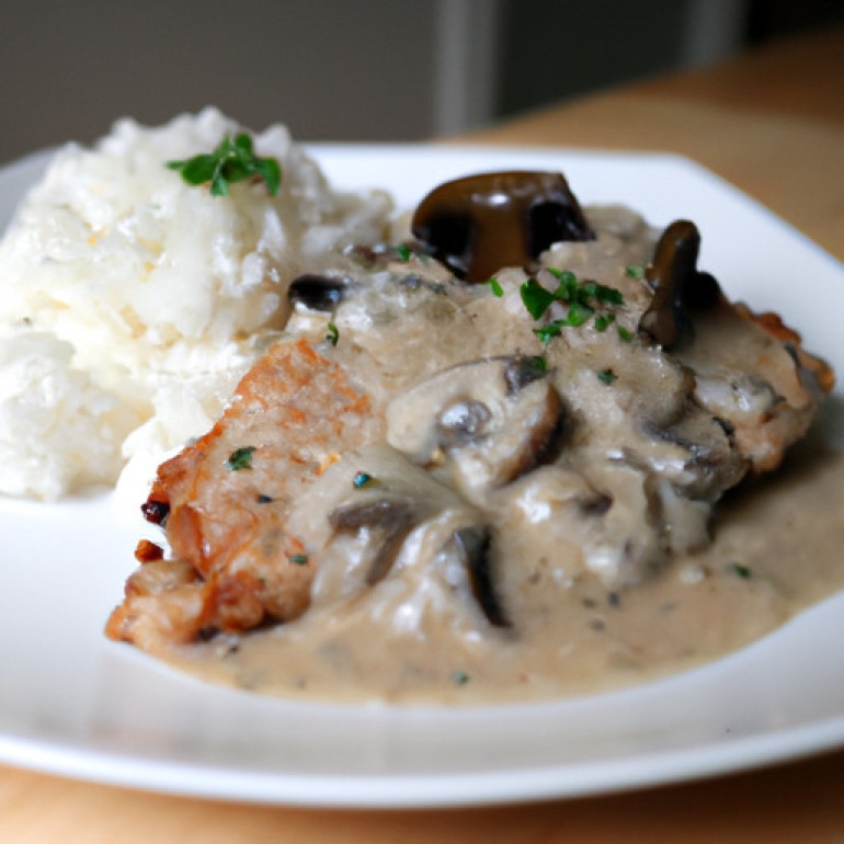 Savory Pork Chops in Creamy Mushroom Sauce with Fragrant Jasmine Rice