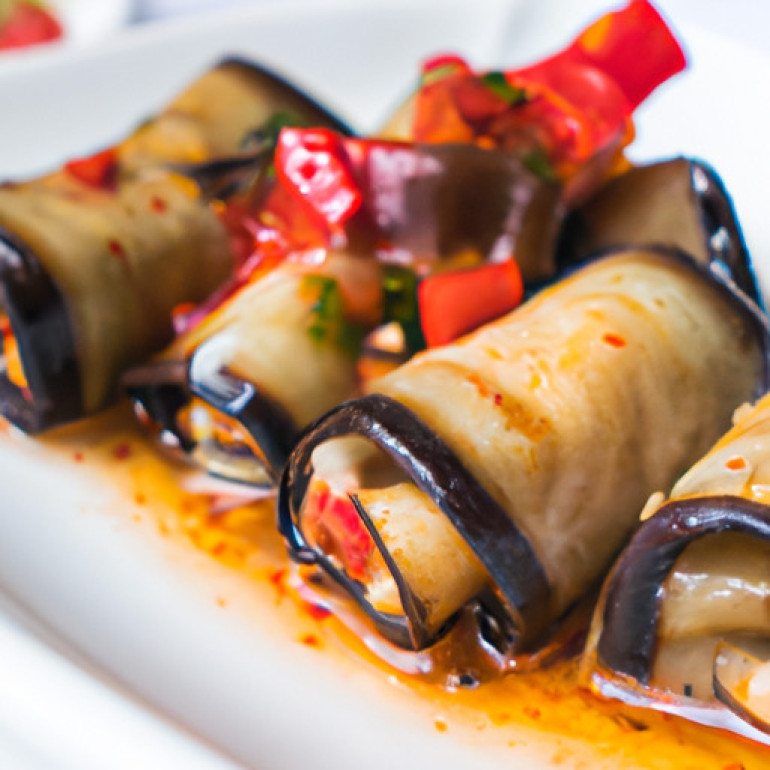 Savory Eggplant Rolls in Vibrant Pepper Sauce
