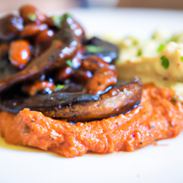 Delicious Grilled Portobello Mushrooms with Creamy White Beans and Spicy Harissa Drizzle