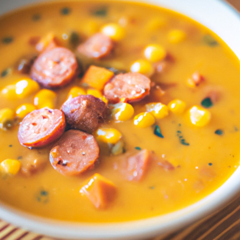 Delicious Sweet Potato and Corn Soup with Andouille Sausage