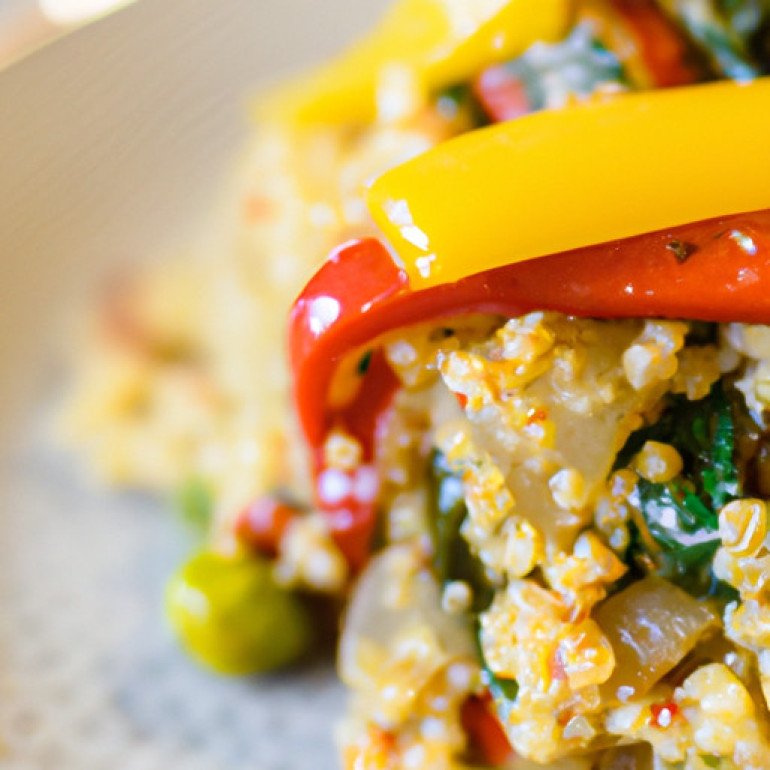 Delicious Curried Quinoa Delight with Garbanzo Beans and Roasted Peppers