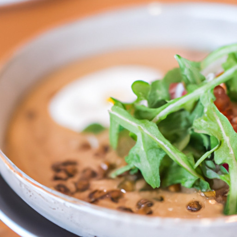 Hearty Lentil Soup with Creamy Goat Cheese and Peppery Arugula