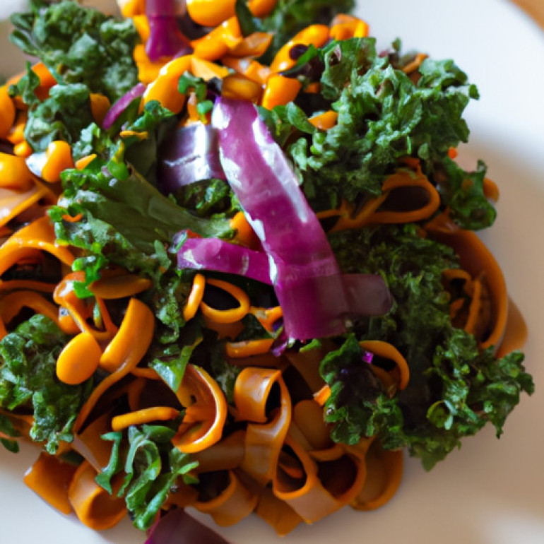 Savory Vegan Pasta with Lentils, Kale, and Red Onions - A Flavorful Plant-Based Dish
