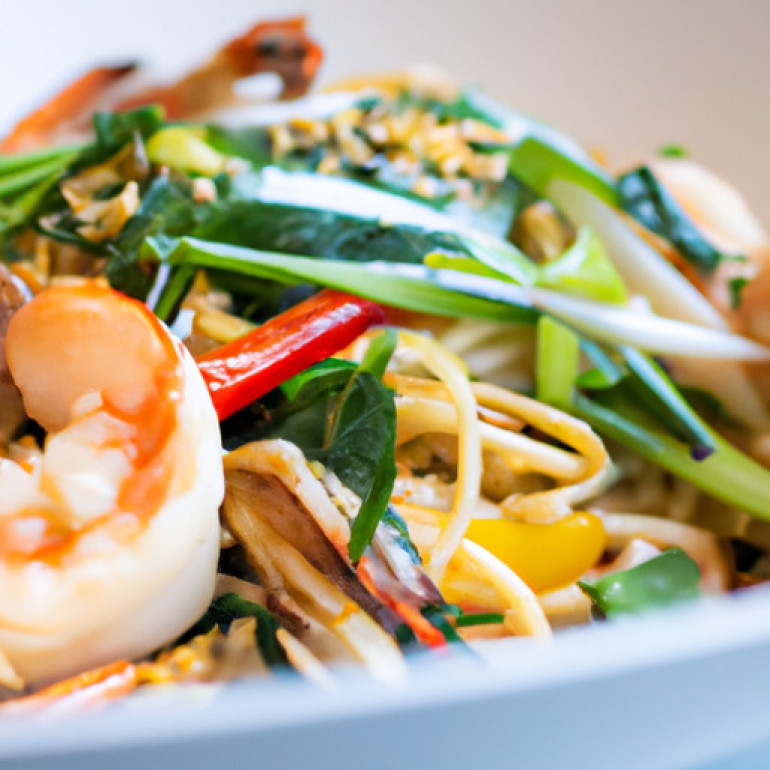 Delicious Pan-Fried Udon Noodles with Prawns and Veggies